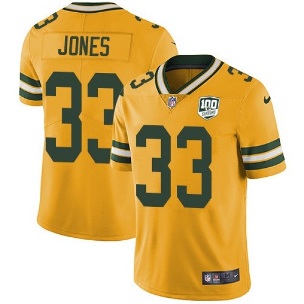 Nike Packers #33 Aaron Jones Yellow Men's 100th Season Stitched NFL Limited Rush Jersey