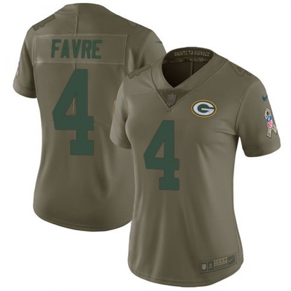 Women's Packers #4 Brett Favre Olive Stitched NFL Limited 2017 Salute to Service Jersey