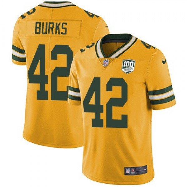 Nike Packers #42 Oren Burks Yellow Men's 100th Season Stitched NFL Limited Rush Jersey