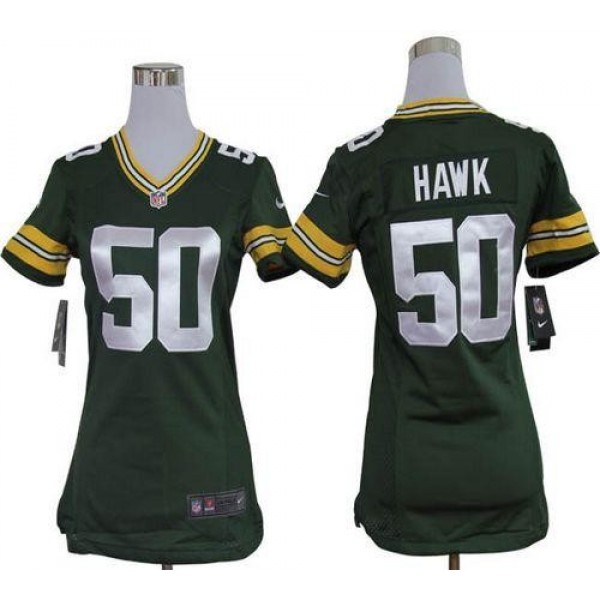 Women's Packers #50 AJ Hawk Green Team Color Stitched NFL Elite Jersey