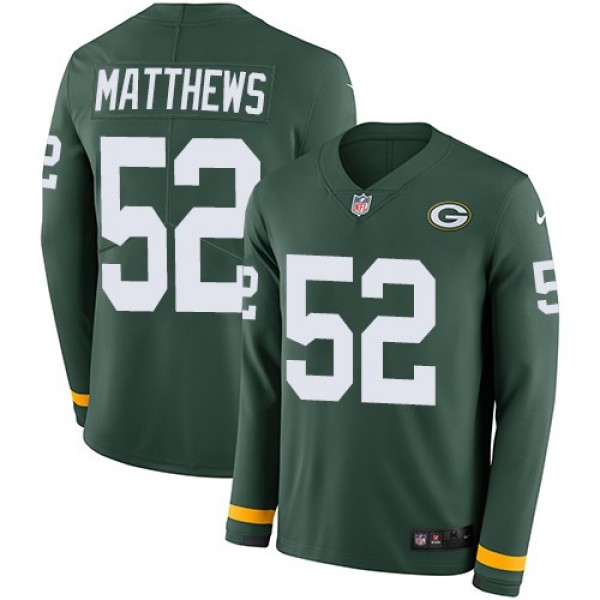Nike Packers #52 Clay Matthews Green Team Color Men's Stitched NFL Limited Therma Long Sleeve Jersey
