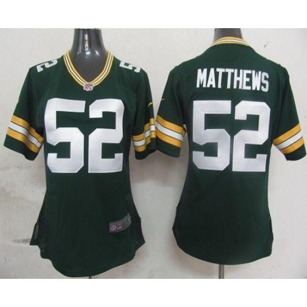 Women's Packers #52 Clay Matthews Green Team Color Stitched NFL Elite Jersey