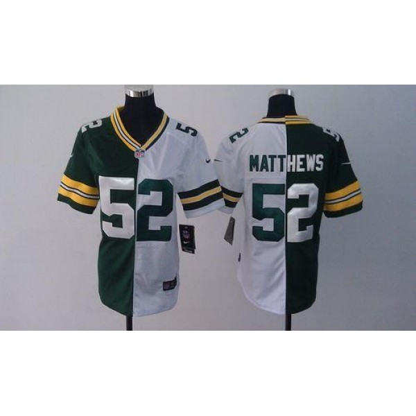 Women's Packers #52 Clay Matthews Green White Stitched NFL Elite Split Jersey