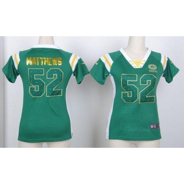 Women's Packers #52 Clay Matthews Green Stitched NFL Elite Light Diamond Jersey