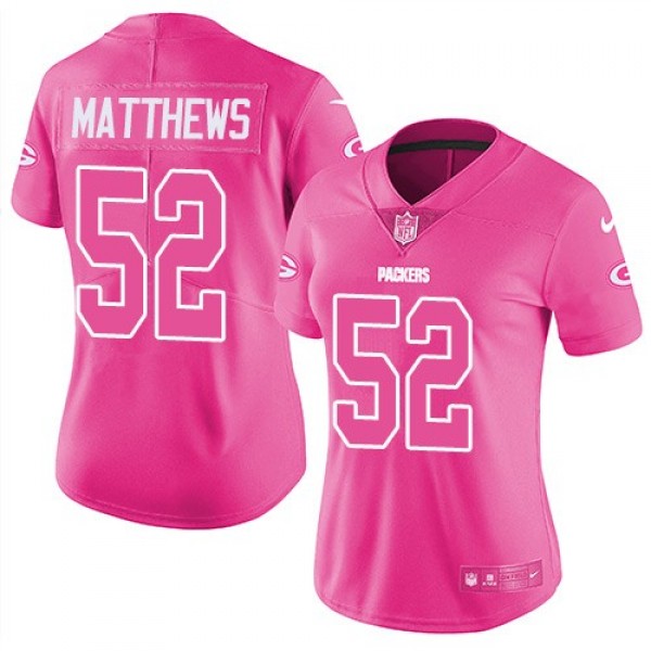 Women's Packers #52 Clay Matthews Pink Stitched NFL Limited Rush Jersey