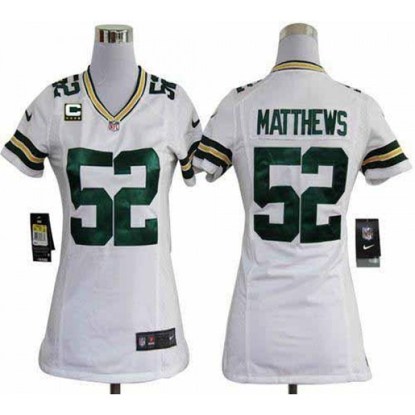 Women's Packers #52 Clay Matthews White With C Patch Stitched NFL Elite Jersey