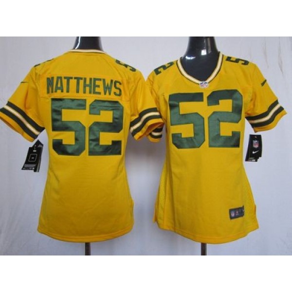Women's Packers #52 Clay Matthews Yellow Alternate Stitched NFL Elite Jersey