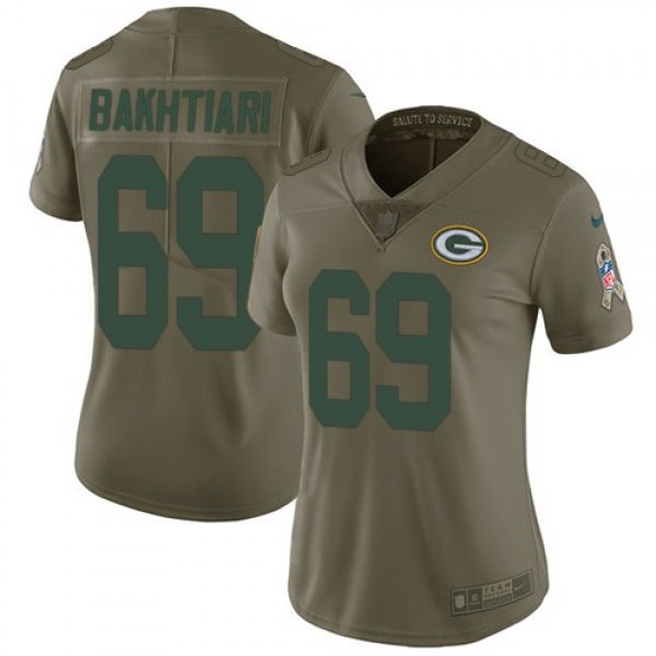 Women's Packers #69 David Bakhtiari Olive Stitched NFL Limited 2017 Salute to Service Jersey