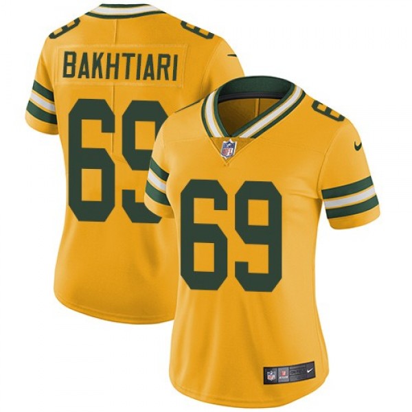Women's Packers #69 David Bakhtiari Yellow Stitched NFL Limited Rush Jersey