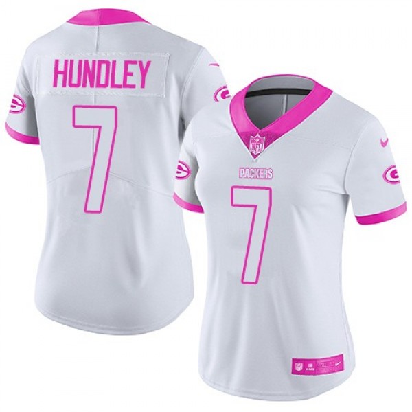 Women's Packers #7 Brett Hundley White Pink Stitched NFL Limited Rush Jersey
