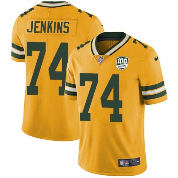 Nike Packers #74 Elgton Jenkins Yellow Men's 100th Season Stitched NFL Limited Rush Jersey