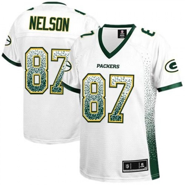 Women's Packers #87 Jordy Nelson White Stitched NFL Elite Drift Jersey
