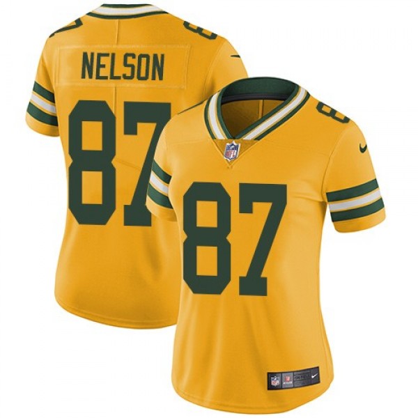 Women's Packers #87 Jordy Nelson Yellow Stitched NFL Limited Rush Jersey