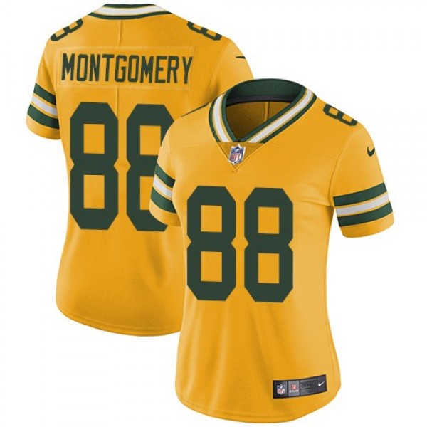 Women's Packers #88 Ty Montgomery Yellow Stitched NFL Limited Rush Jersey