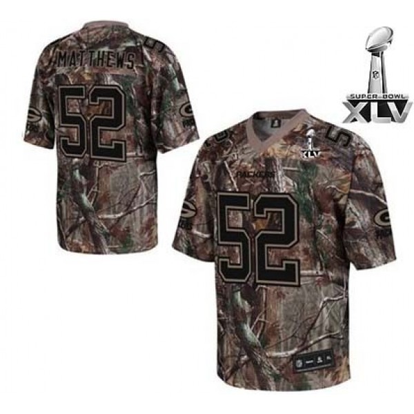 Packers #52 Clay Matthews Camouflage Realtree Super Bowl XLV Embroidered NFL Jersey