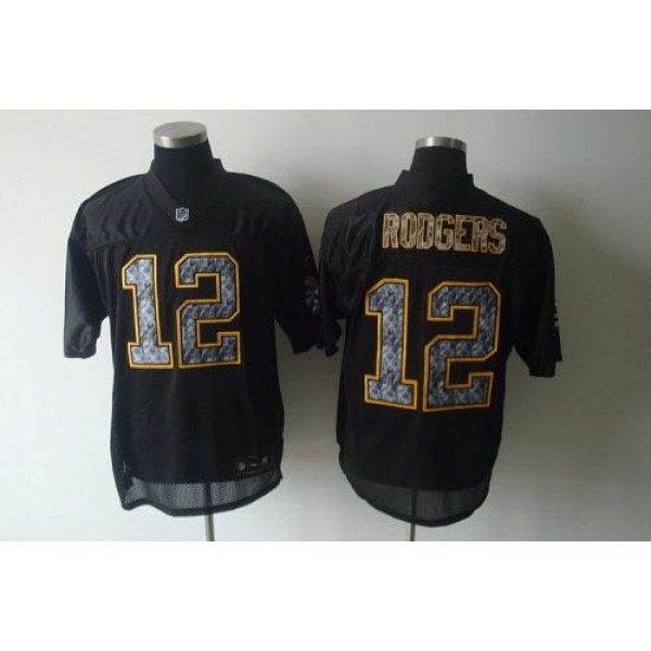 Sideline Black United Packers #12 Aaron Rodgers Black Stitched NFL Jersey