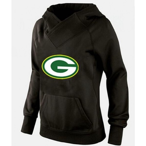 Women's Green Bay Packers Logo Pullover Hoodie Black Jersey