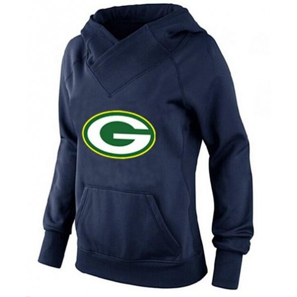 Women's Green Bay Packers Logo Pullover Hoodie Navy Blue Jersey