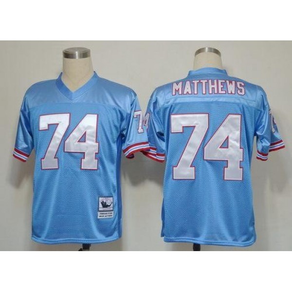 Mitchell And Ness Oilers #74 Bruce Matthews Baby Blue Stitched Throwback NFL Jersey