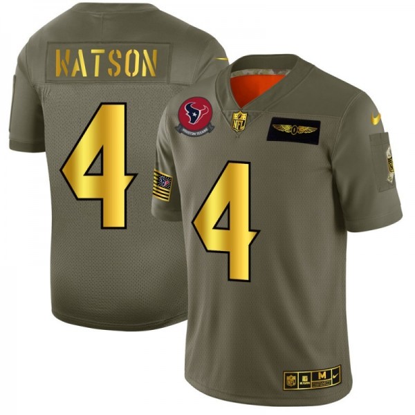Houston Texans #4 Deshaun Watson NFL Men's Nike Olive Gold 2019 Salute to Service Limited Jersey