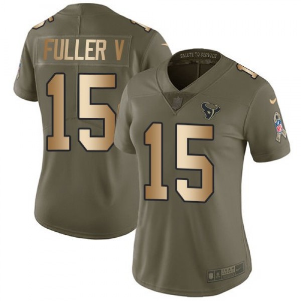 Women's Texans #15 Will Fuller V Olive Gold Stitched NFL Limited 2017 Salute to Service Jersey