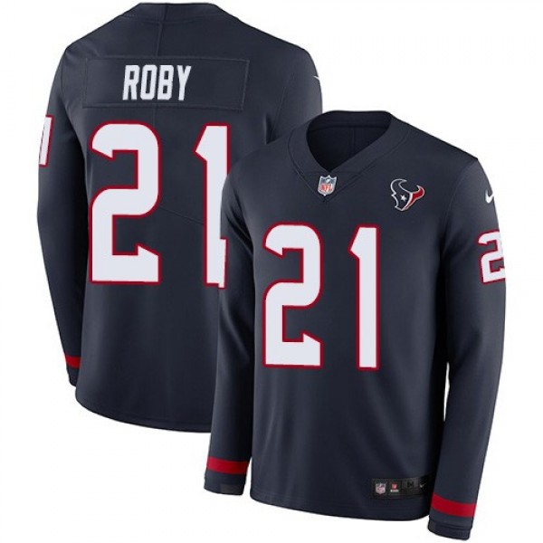 Nike Texans #21 Bradley Roby Navy Blue Team Color Men's Stitched NFL Limited Therma Long Sleeve Jersey