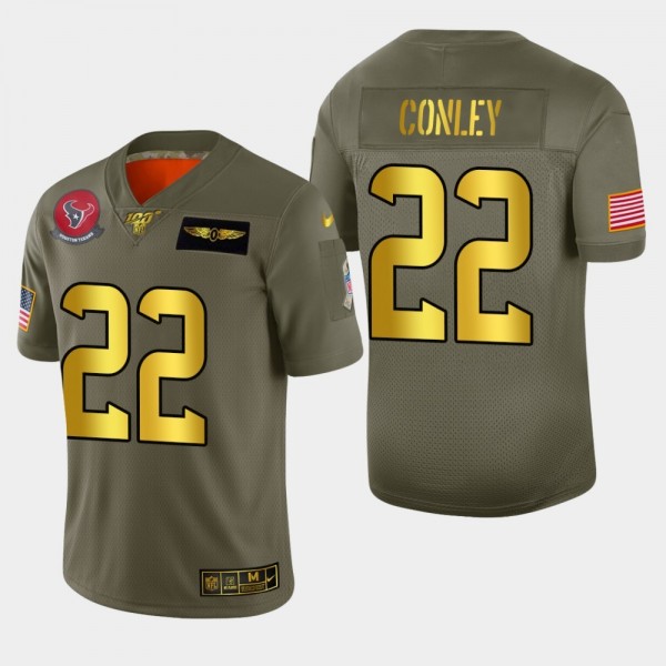 Nike Texans #22 Gareon Conley Men's Olive Gold 2019 Salute to Service NFL 100 Limited Jersey