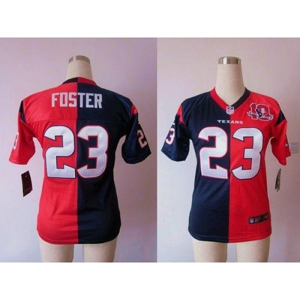 Women's Texans #23 Arian Foster Navy Blue Red With 10TH Patch Stitched NFL Elite Split Jersey