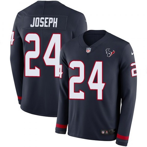 Nike Texans #24 Johnathan Joseph Navy Blue Team Color Men's Stitched NFL Limited Therma Long Sleeve Jersey