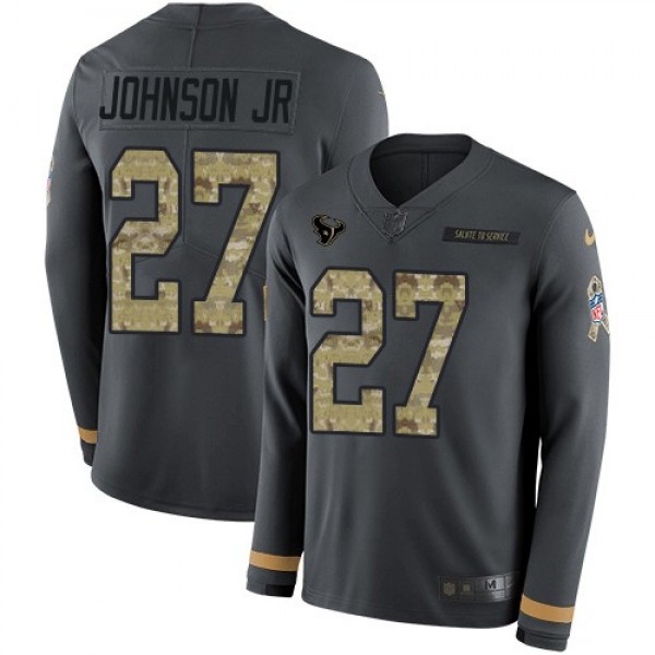 Nike Texans #27 Duke Johnson Jr Anthracite Salute to Service Men's Stitched NFL Limited Therma Long Sleeve Jersey