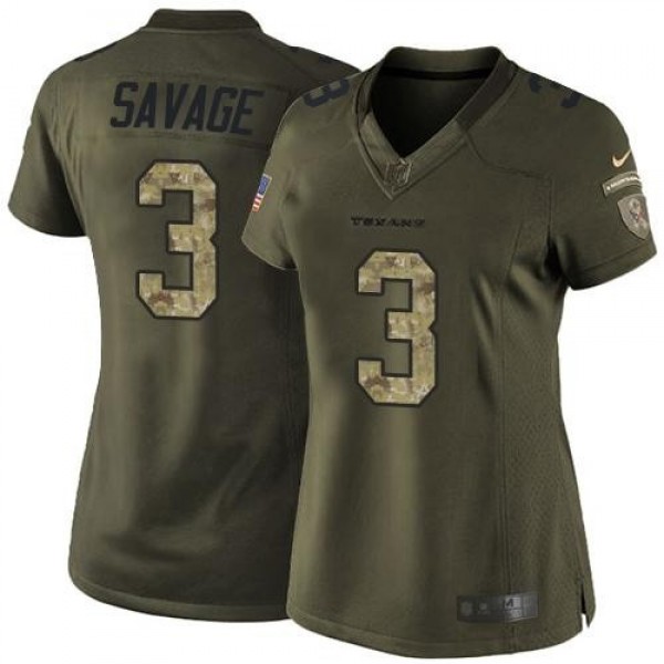 Women's Texans #3 Tom Savage Green Stitched NFL Limited Salute to Service Jersey