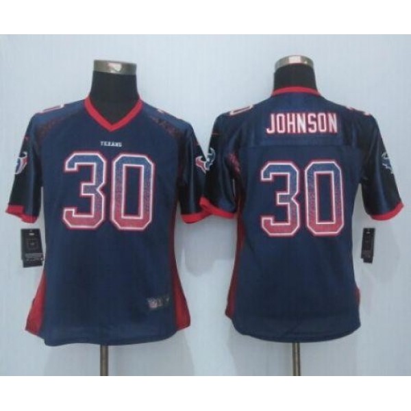 Women's Texans #30 Kevin Johnson Navy Blue Team Color Stitched NFL Elite Drift Jersey