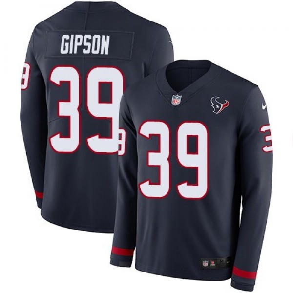 Nike Texans #39 Tashaun Gipson Navy Blue Team Color Men's Stitched NFL Limited Therma Long Sleeve Jersey