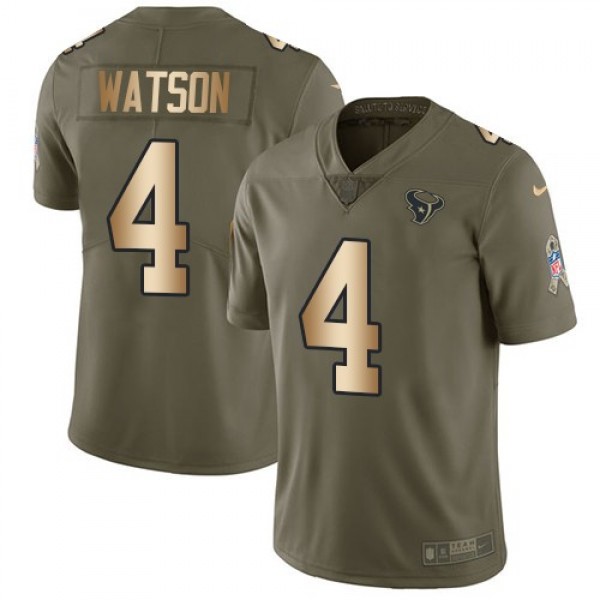 Nike Texans #4 Deshaun Watson Olive/Gold Men's Stitched NFL Limited 2017 Salute To Service Jersey