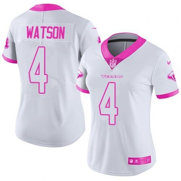 Women's Texans #4 Deshaun Watson White Pink Stitched NFL Limited Rush Jersey