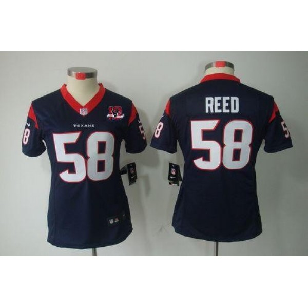 Women's Texans #58 Brooks Reed Navy Blue Team Color With 10TH Patch Stitched NFL Limited Jersey