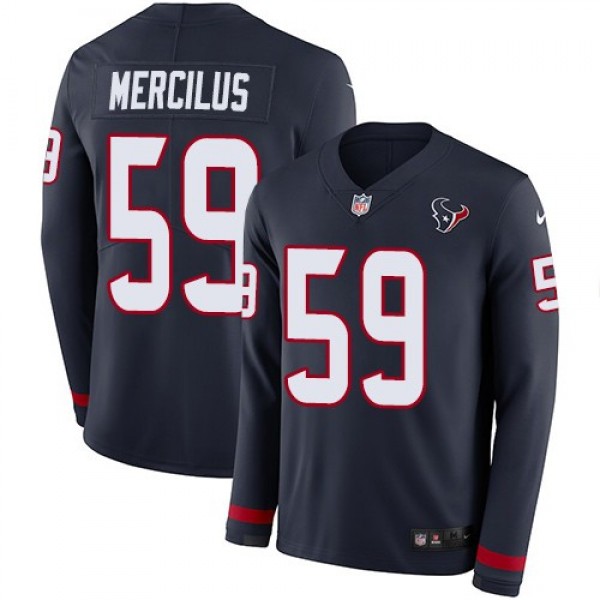 Nike Texans #59 Whitney Mercilus Navy Blue Team Color Men's Stitched NFL Limited Therma Long Sleeve Jersey