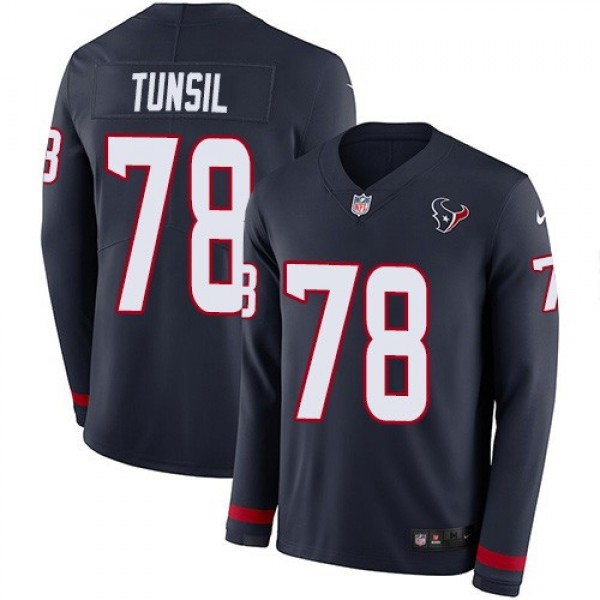 Nike Texans #78 Laremy Tunsil Navy Blue Team Color Men's Stitched NFL Limited Therma Long Sleeve Jersey
