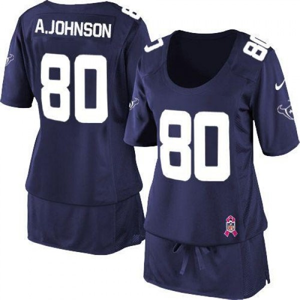 Women's Texans #80 Andre Johnson Navy Blue Team Color Breast Cancer Awareness Stitched NFL Elite Jersey