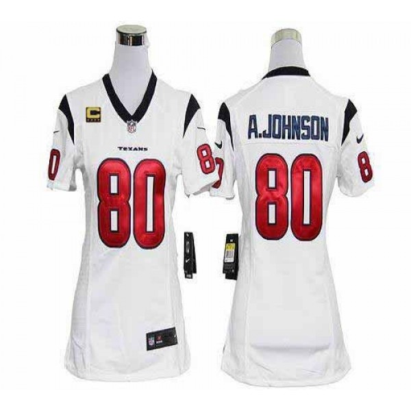 Women's Texans #80 Andre Johnson White With C Patch Stitched NFL Elite Jersey