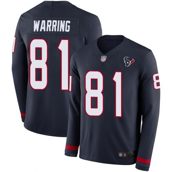 Nike Texans #81 Kahale Warring Navy Blue Team Color Men's Stitched NFL Limited Therma Long Sleeve Jersey