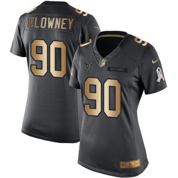 Women's Texans #90 Jadeveon Clowney Black Stitched NFL Limited Gold Salute to Service Jersey