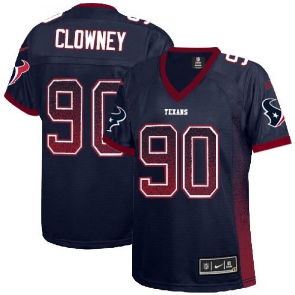 Women's Texans #90 Jadeveon Clowney Navy Blue Team Color Stitched NFL Elite Drift Jersey