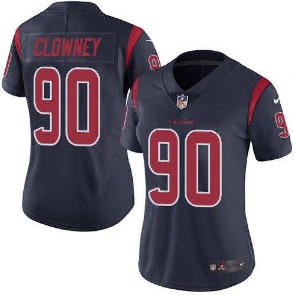 Women's Texans #90 Jadeveon Clowney Navy Blue Stitched NFL Limited Rush Jersey