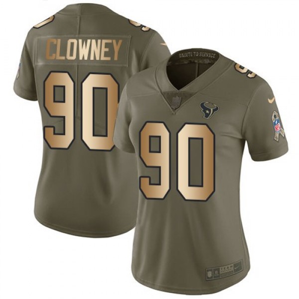 Women's Texans #90 Jadeveon Clowney Olive Gold Stitched NFL Limited 2017 Salute to Service Jersey