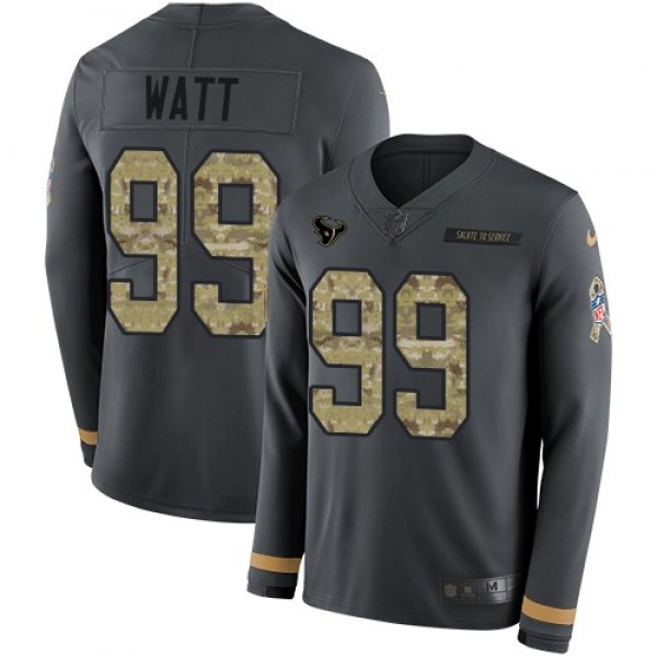 Nike Texans #99 J.J. Watt Anthracite Salute to Service Men's Stitched NFL Limited Therma Long Sleeve Jersey