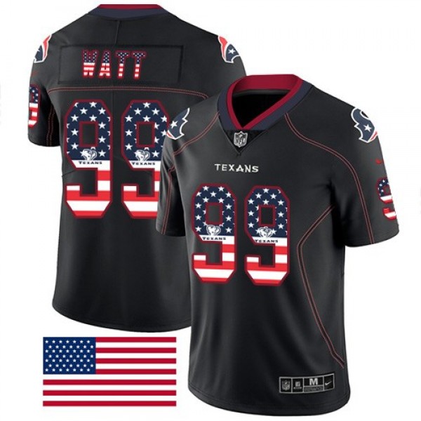 Nike Texans #99 J.J. Watt Black Men's Stitched NFL Limited Rush USA Flag Jersey
