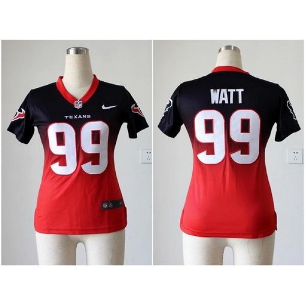 Women's Texans #99 JJ Watt Navy Blue Red Stitched NFL Elite Fadeaway Jersey