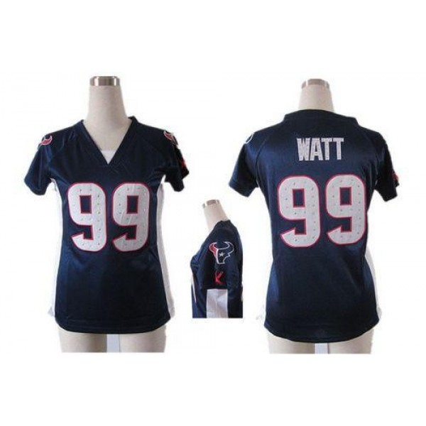 Women's Texans #99 JJ Watt Navy Blue Team Color Draft Him Name Number Top Stitched NFL Elite Jersey