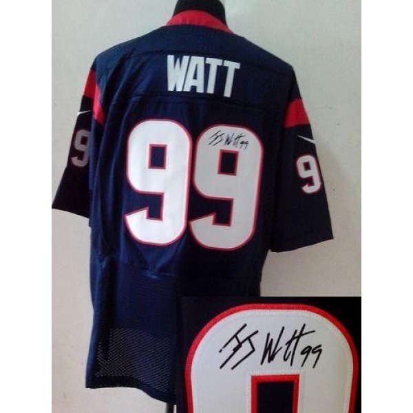 Nike Texans #99 J.J. Watt Navy Blue Team Color Men's Stitched NFL Elite Autographed Jersey